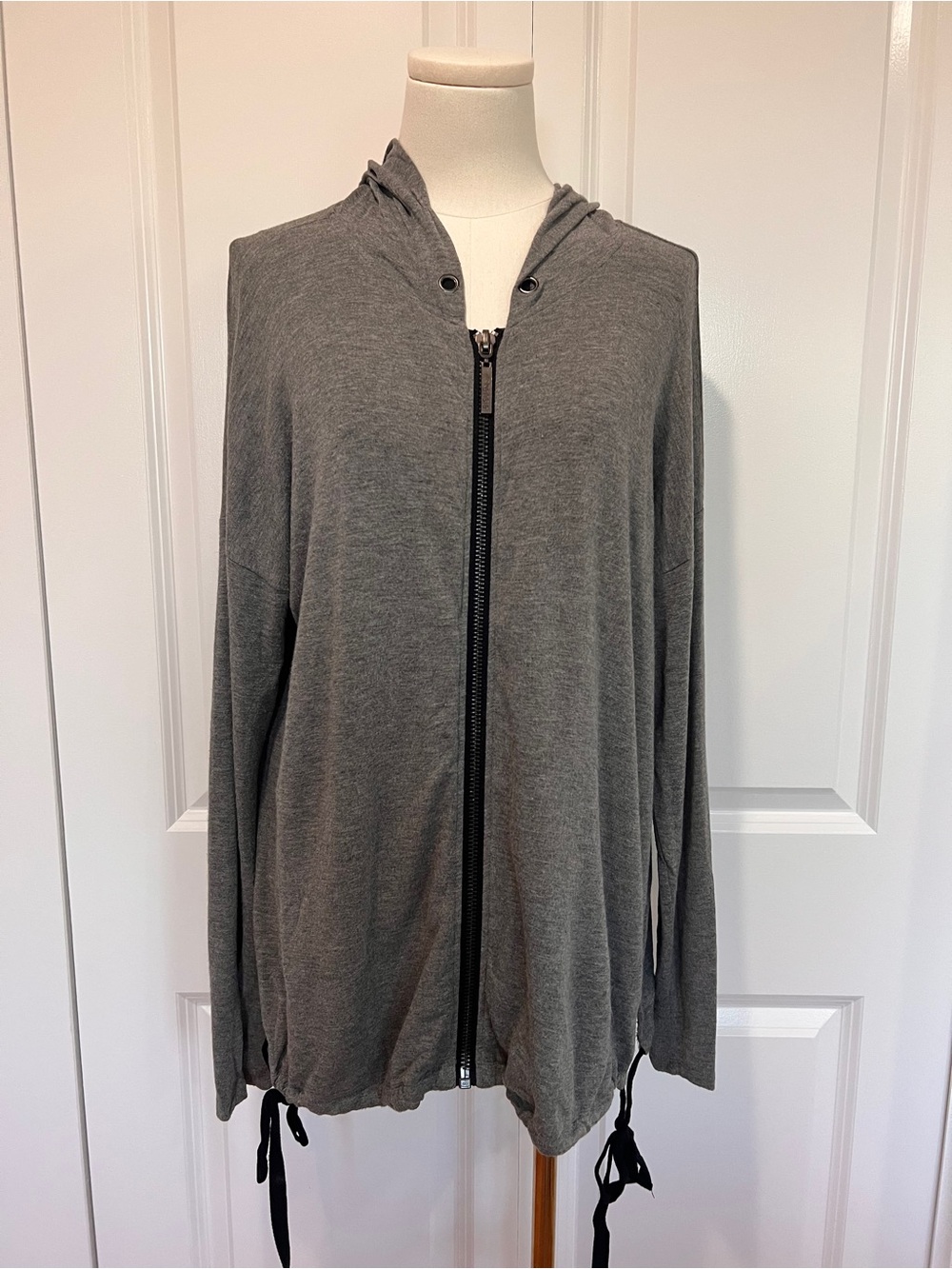 Kensie Lightweight Gray Hooded Zip Cardigan